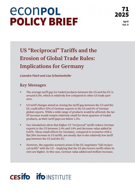 Cover of EconPol Policy Brief 71 - US “Reciprocal” Tariffs and the Erosion of Global Trade Rules: Implications for Germany