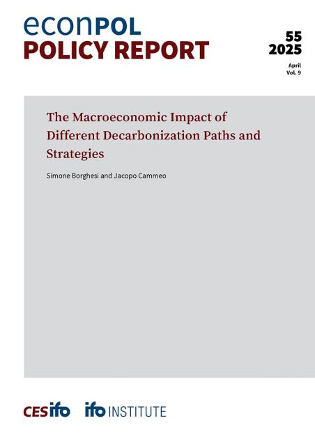 Cover of EconPol Policy Report 55 - The Macroeconomic Impact of Different Decarbonization Paths and Strategies 