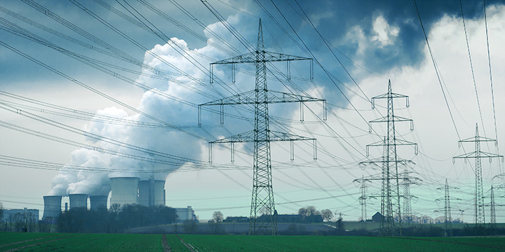 power plant with smoking chimney